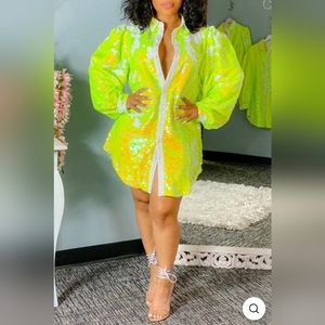 Yellow Sequin Shirt Dress